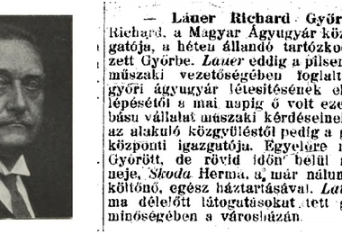 Lauer Richard 1915 tavaszán telepedett le Győrben, Győri Hírlap, 1915. április 25.