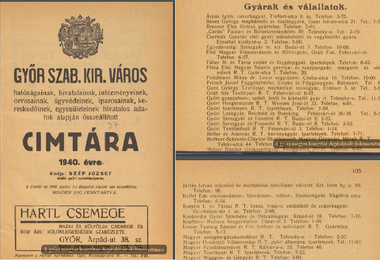 Az 1940-es címtárban a Magyar Textilipari Rt. és a Győri ...
