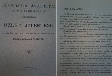 Az 1930-ban megjelent, 1929-es évről szóló üzleti jelentés bevezetőjében adnak hírt Taussig Vilmos elhunytáról